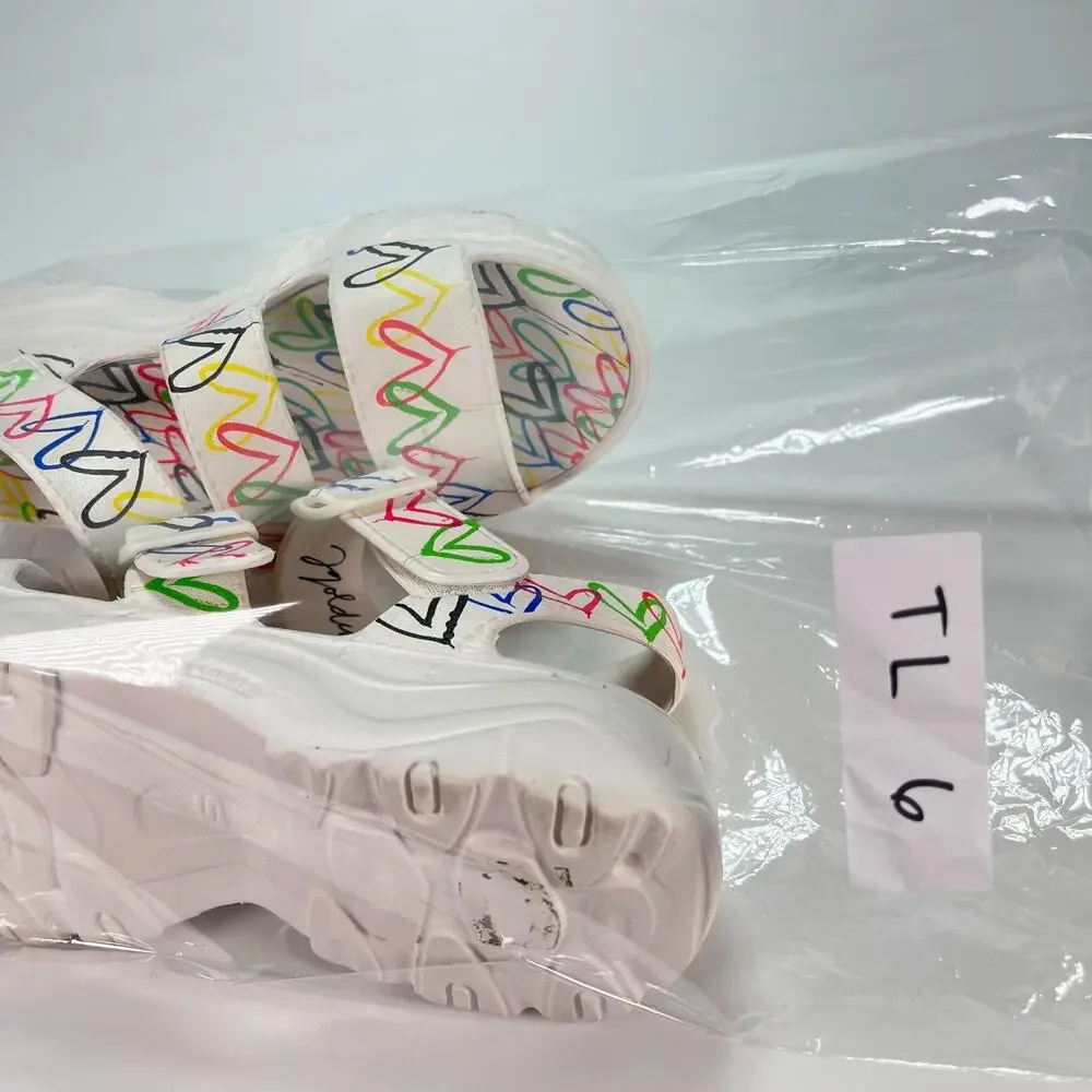 Skechers x JGoldcrown D'Lites 2.0 Heart You White Multi Sandals Women's Size 8